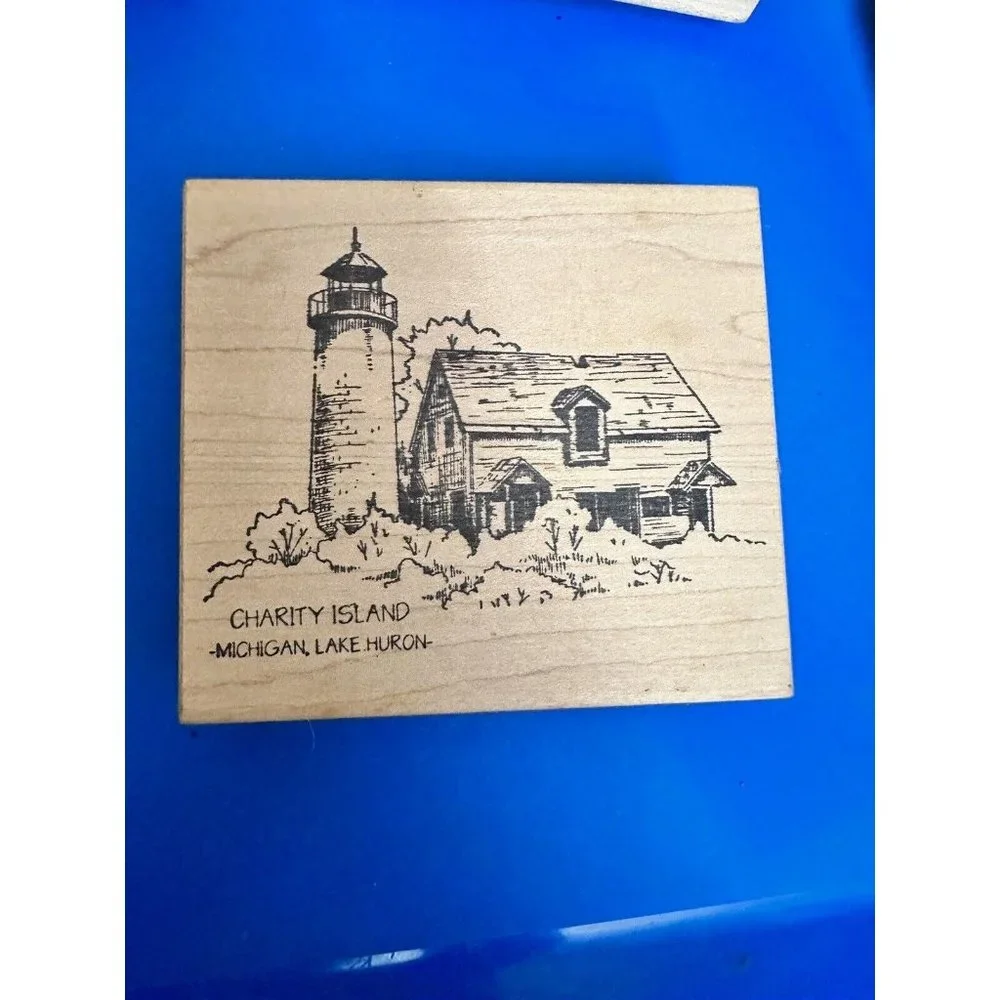 Charity Island Lighthouse Lake Huron Michigan‎ Rubber Stamp See Pictures
